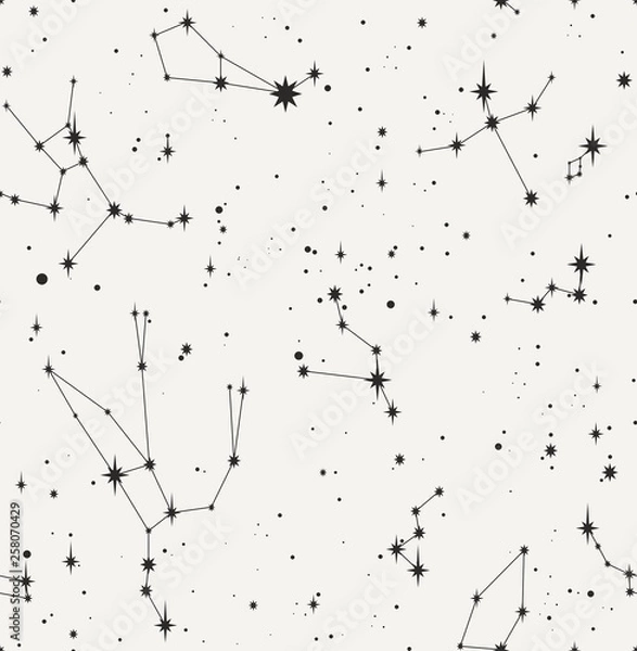 Obraz star constellation black white seamless vector pattern