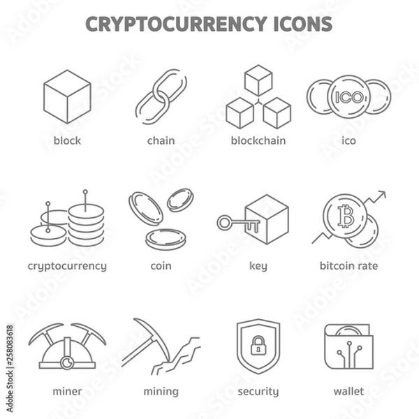 Fototapeta cryptocurrency blockchain icons