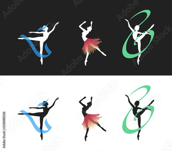 Obraz ballet dancer silhouette with ribbons and skirts
