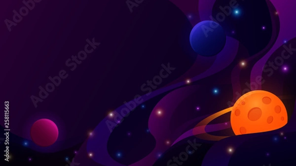 Fototapeta Vector abstract space background with planets and stars. With place for text in left top part illustration.
