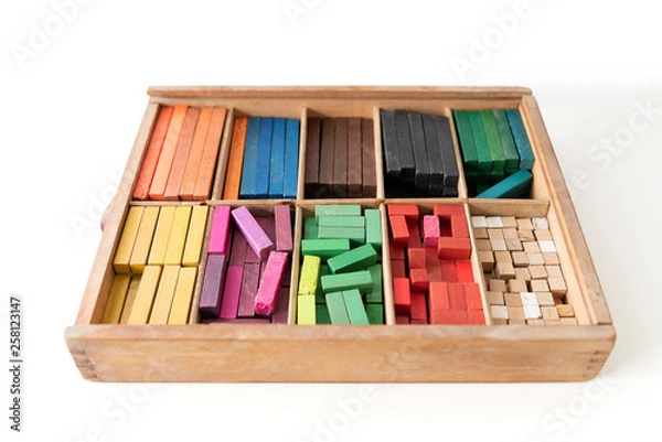 Fototapeta Colourful cuisenaire rods. Mathematics learning aids for students. Mathematical box concepts