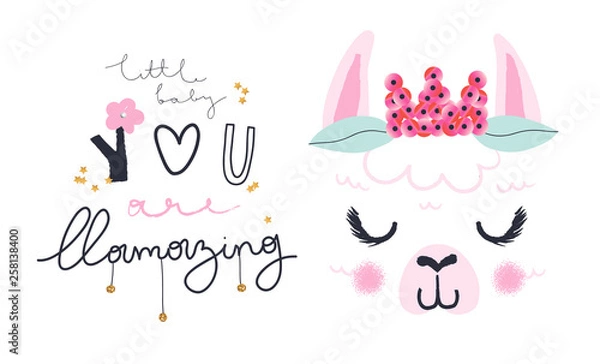 Obraz Llama handdrawn vector illustration. Slogan for t shirt. Modern beautiful print for kids. Creative funny typography slogan design.