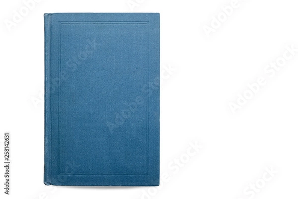 Fototapeta One blue beautiful closed book on white isolate background. beautiful blue book cover view from the top