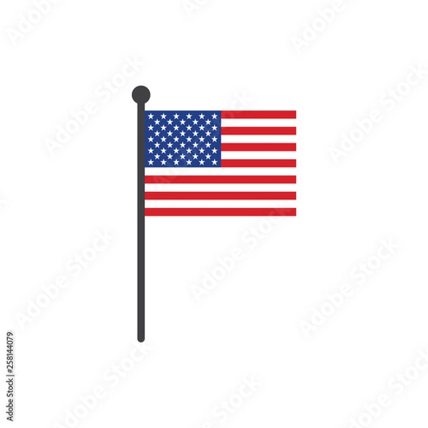 Obraz USA flag with pole icon vector isolated on white background