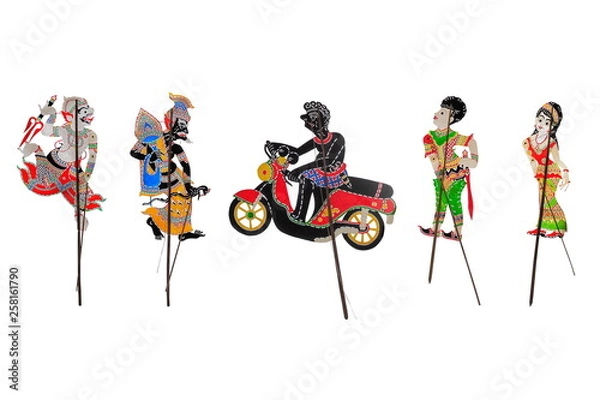 Fototapeta A group of Thai traditional shadow puppet (Nang Talung) isolated on white background. 