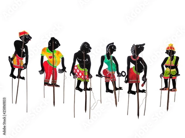 Fototapeta A group of Thai traditional shadow puppet (Nang Talung) isolated on white background. 