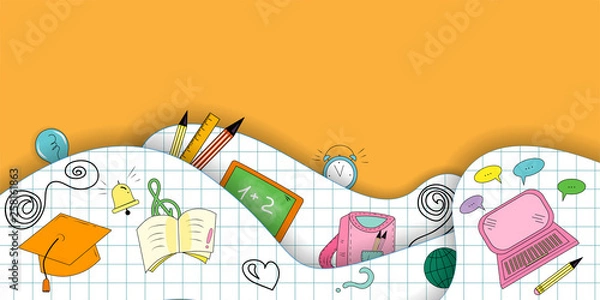 Obraz Back to school background Paper cut pages Art paper