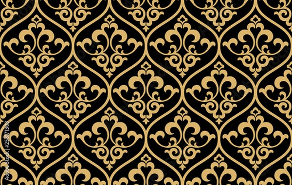 Fototapeta Floral pattern. Vintage wallpaper in the Baroque style. Seamless vector background. Gold and black ornament for fabric, wallpaper, packaging. Ornate Damask flower ornament