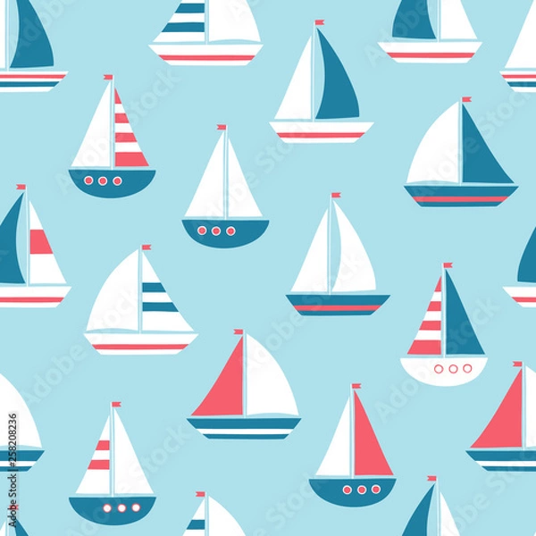Fototapeta vector seamless sea pattern with ship