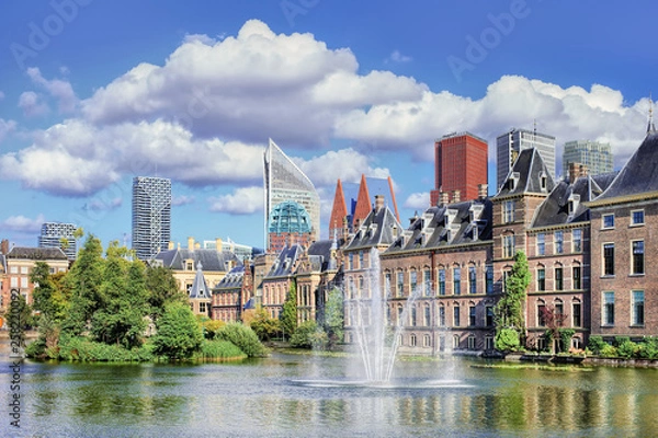 Obraz Hofvijver lake with a view on the Binnenhof, seat of Dutch government.