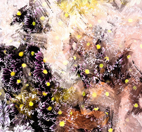 Fototapeta Floral grunge striped and stained background with stylized sketching small chrysanthemums