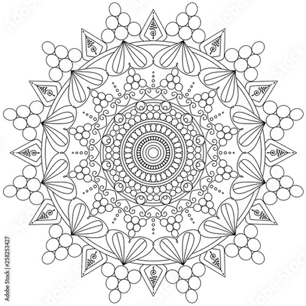 Fototapeta Mandala Intricate Patterns Black and White. Hand drawn abstract background. Decorative retro banner isolated. Invitation, t-shirt print, wedding card, scrapbooking. Tattoo element.
