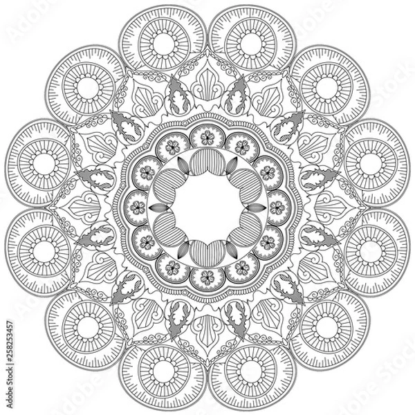 Fototapeta Mandala Intricate Patterns Black and White. Hand drawn abstract background. Decorative retro banner isolated. Invitation, t-shirt print, wedding card, scrapbooking. Tattoo element.