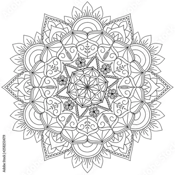 Fototapeta Mandala Intricate Patterns Black and White. Hand drawn abstract background. Decorative retro banner isolated. Invitation, t-shirt print, wedding card, scrapbooking. Tattoo element.