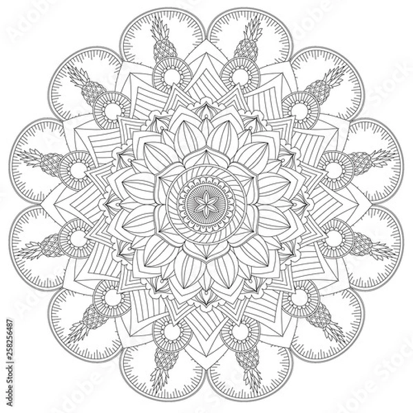 Fototapeta Mandala Intricate Patterns Black and White Good Mood. Flower Vintage decorative elements Oriental. Round ornament, mandala, ethnic decorative element, boho style, zentangle.