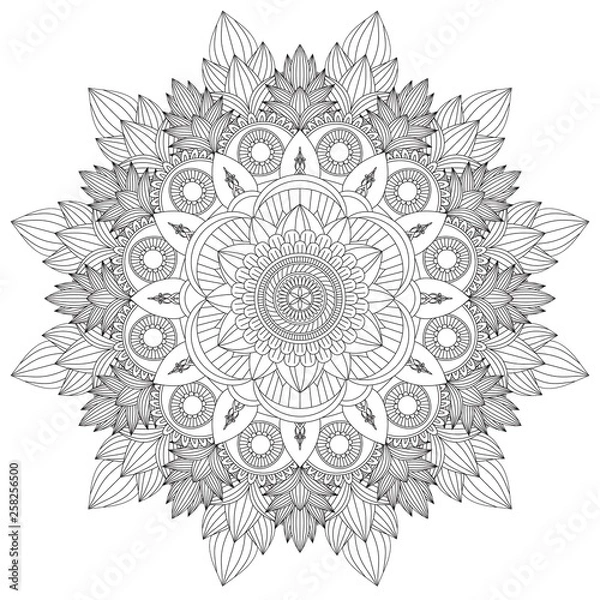 Fototapeta Mandala Intricate Patterns Black and White Good Mood. Flower Vintage decorative elements Oriental. Round ornament, mandala, ethnic decorative element, boho style, zentangle.