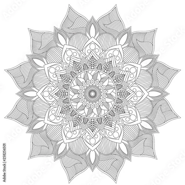 Fototapeta Mandala Intricate Patterns Black and White Good Mood. Flower Vintage decorative elements Oriental. Round ornament, mandala, ethnic decorative element, boho style, zentangle.
