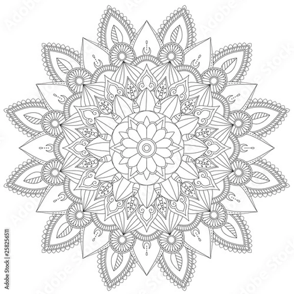 Fototapeta Mandala Intricate Patterns Black and White Good Mood. Flower Vintage decorative elements Oriental. Round ornament, mandala, ethnic decorative element, boho style, zentangle.
