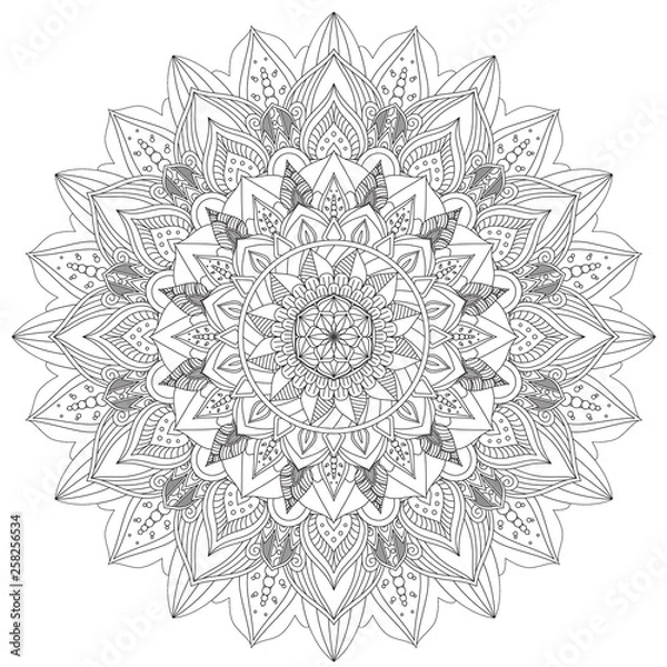 Fototapeta Mandala Intricate Patterns Black and White Good Mood. Flower Vintage decorative elements Oriental. Round ornament, mandala, ethnic decorative element, boho style, zentangle.