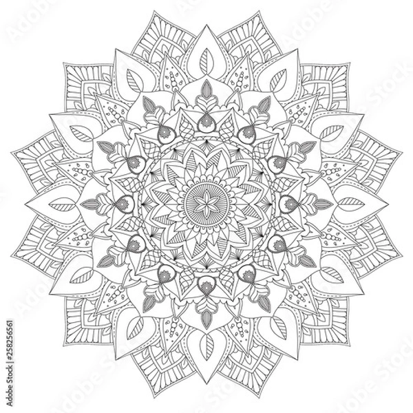 Fototapeta Mandala Intricate Patterns Black and White Good Mood. Flower Vintage decorative elements Oriental. Round ornament, mandala, ethnic decorative element, boho style, zentangle.