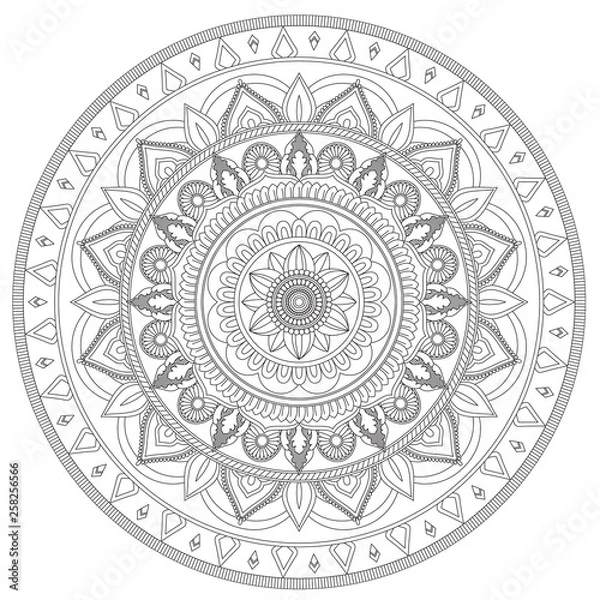 Fototapeta Mandala Intricate Patterns Black and White Good Mood. Flower Vintage decorative elements Oriental. Round ornament, mandala, ethnic decorative element, boho style, zentangle.