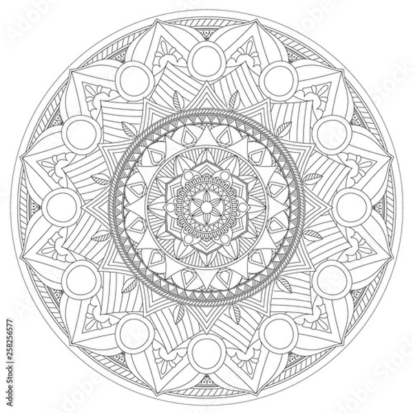 Fototapeta Mandala Intricate Patterns Black and White Good Mood. Flower Vintage decorative elements Oriental. Round ornament, mandala, ethnic decorative element, boho style, zentangle.