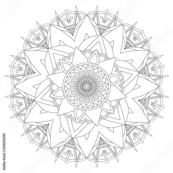 Fototapeta Mandala Intricate Patterns Black and White Good Mood. Flower Vintage decorative elements Oriental. Round ornament, mandala, ethnic decorative element, boho style, zentangle.