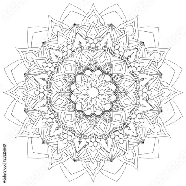 Fototapeta Mandala Intricate Patterns Black and White Good Mood. Flower Vintage decorative elements Oriental. Round ornament, mandala, ethnic decorative element, boho style, zentangle.