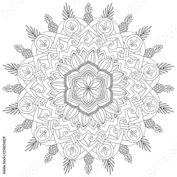 Fototapeta Mandala Intricate Patterns Black and White Good Mood. Flower Vintage decorative elements Oriental. Round ornament, mandala, ethnic decorative element, boho style, zentangle.
