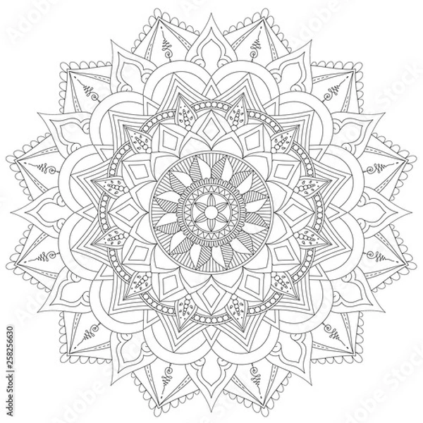Fototapeta Mandala Intricate Patterns Black and White Good Mood. Flower Vintage decorative elements Oriental. Round ornament, mandala, ethnic decorative element, boho style, zentangle.