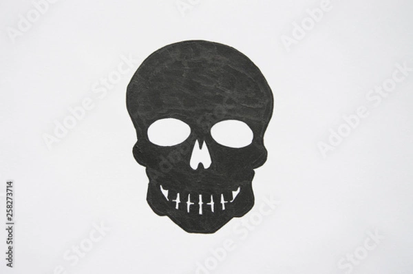 Fototapeta Hand painted black skull on white background