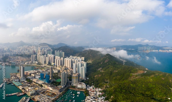 Fototapeta Aerial panoramic view of Hong Kong City from Lei Yue Mun