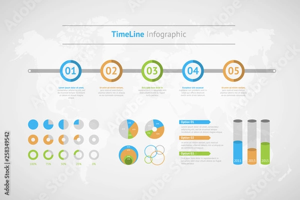 Fototapeta Timeline vector infographic. World map