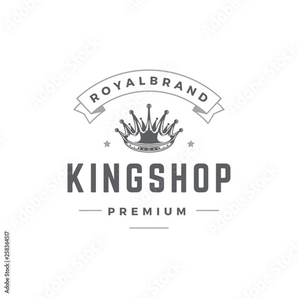 Fototapeta King crown emblem template with typography. Royal crown silhouette isolated on white background.