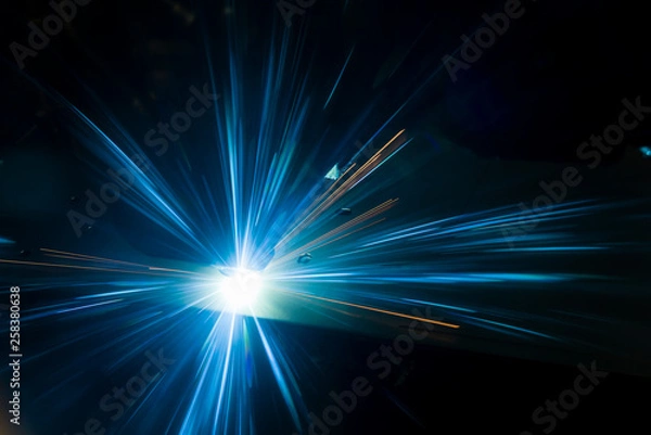 Obraz Industrial Laser cutting processing manufacture technology of flat sheet metal steel material with sparks
