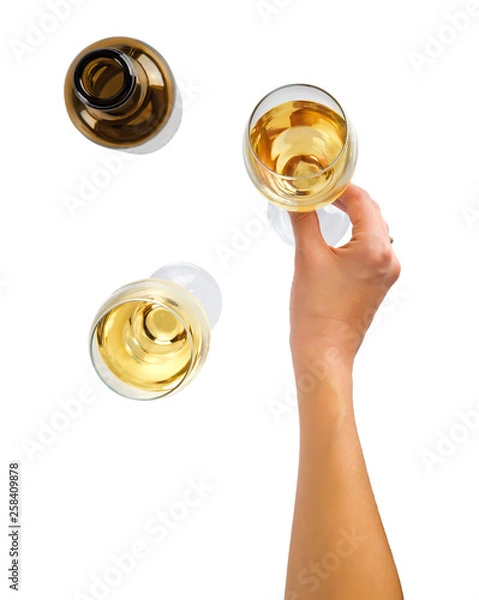 Obraz Female hand holding wine glass isolated top view