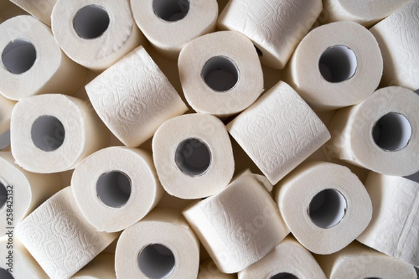 Fototapeta lots of toilet paper rolls. soft hygienic paper. close up