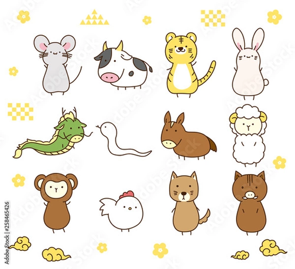 Fototapeta ゆるかわいい十二支（縄なし）