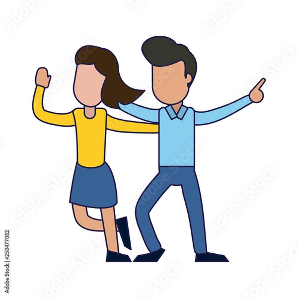 Fototapeta Couple dancing and smiling blue lines