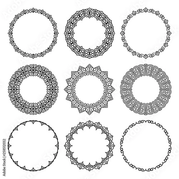 Fototapeta Vector set of round frames in modern oriental motifs