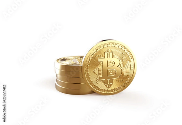 Obraz Golden bitcoin isolated on white background