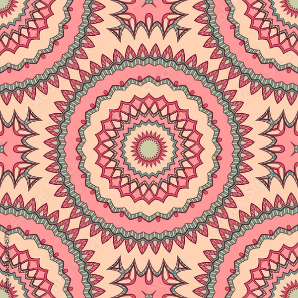 Fototapeta Decorative colorful ethnic seamless pattern for fabric or wrapping in oriental style. Hand drawn illustration