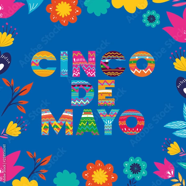 Fototapeta cinco de mayo card with floral frame