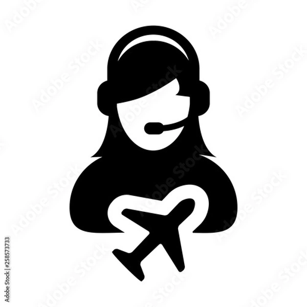 Fototapeta Flight Customer service icon vector male person profile symbol for travel and holidays support helpline in glyph pictogram illustration