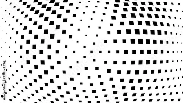 Obraz Halftone gradient pattern. Abstract halftone square background. Monochrome dots pattern. Vector halftone texture. Radial twisted circle. Grunge texture. Pop Art, Comic small dots. Wave dots, 3D sphere
