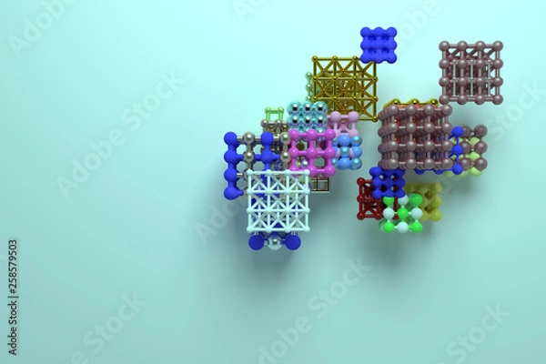 Fototapeta Virtual geometric, molecule style concepture, inter-locked square or pyramids for design texture, background. 3D render.