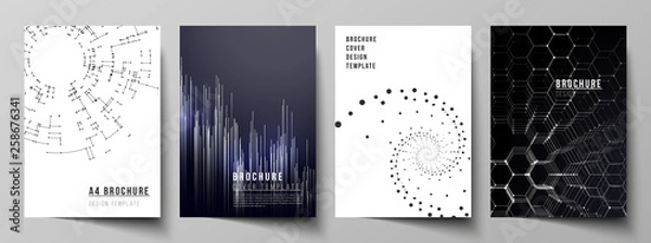 Fototapeta Vector layout of A4 format modern cover mockups design templates for brochure, magazine, flyer, booklet, annual report. Technology, science, future concept abstract futuristic backgrounds.