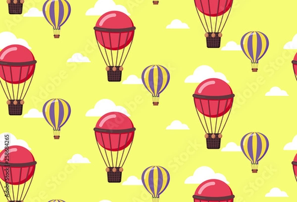 Fototapeta seamless pattern of flying pink balloons on yellow background