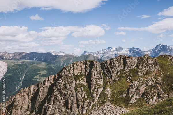 Fototapeta Panorama of mountains scene in national park Switzerland