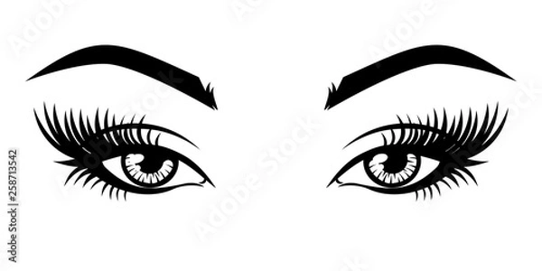 Fototapeta Eyelash extension logo. Vector illustration of eyes with long eyelashes and make-up.